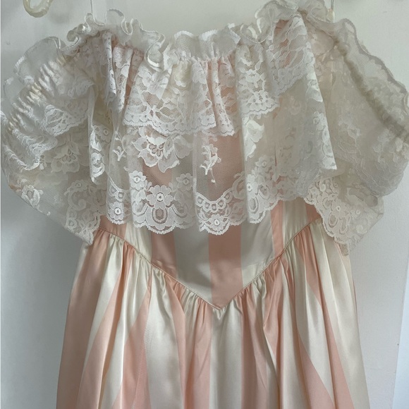 Vintage 1980s Jessica McClintock Gunne Sax Cottagecore Pink White Prom Dress 9 - Picture 5 of 13